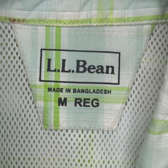 L.L. Bean Shirt Light Green Plaid Vented Outdoor Button Up Long Sleeve Plaid SzM - Picture 7 of 11